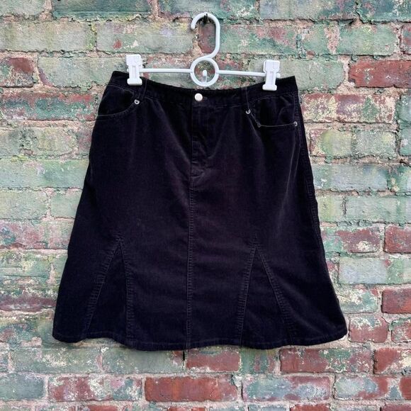 Y2K Nine West Corduroy Skirt‎ Women's Size 4 Black Low Rise Flare Gorpcore Midi - Picture 1 of 7
